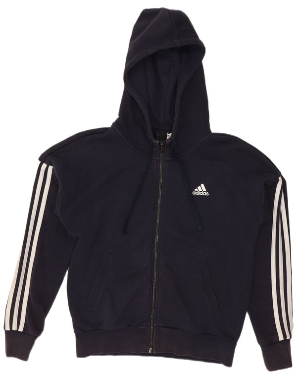 Maglione con cappuccio e zip oversize da donna Adidas UK 8/10 Piccolo cotone blu navy