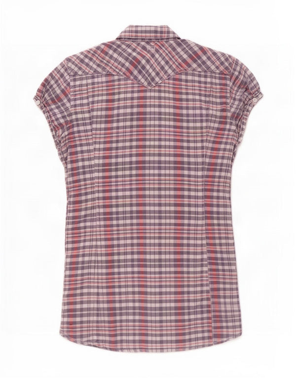 Levi's Donna Camicia a maniche corte Camicetta UK 10 Small Blu Navy a quadri in cotone