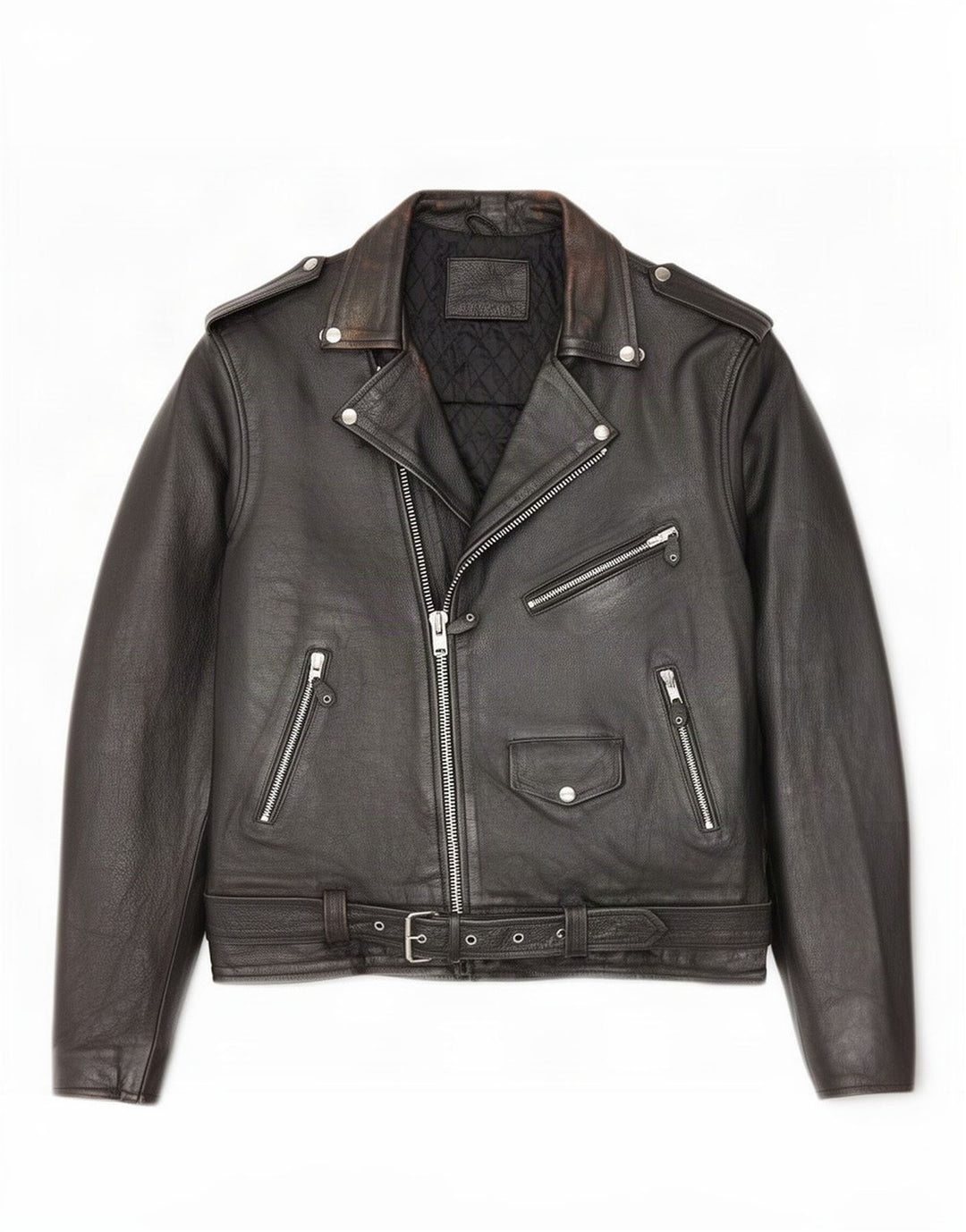 Giacca da motociclista in pelle da uomo vintage UK 38 media nera