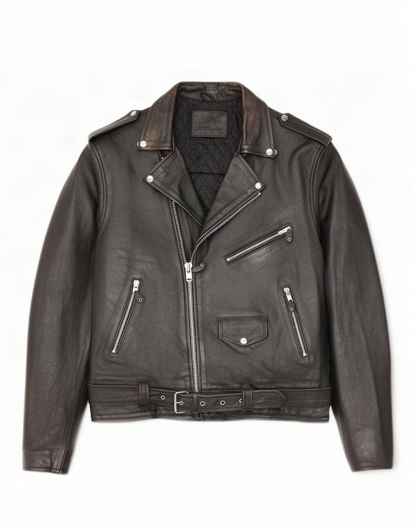 Giacca da motociclista in pelle da uomo vintage UK 38 media nera