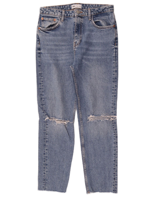 Jeans affusolati effetto consumato a vita alta da donna Zara EU 40 medio W30 L26 blu