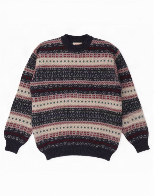 Maglione maglione girocollo da uomo Sisley grande blu navy Fair Isle