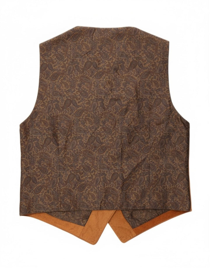Gilet vintage da uomo in pelle scamosciata piccolo in pelle marrone