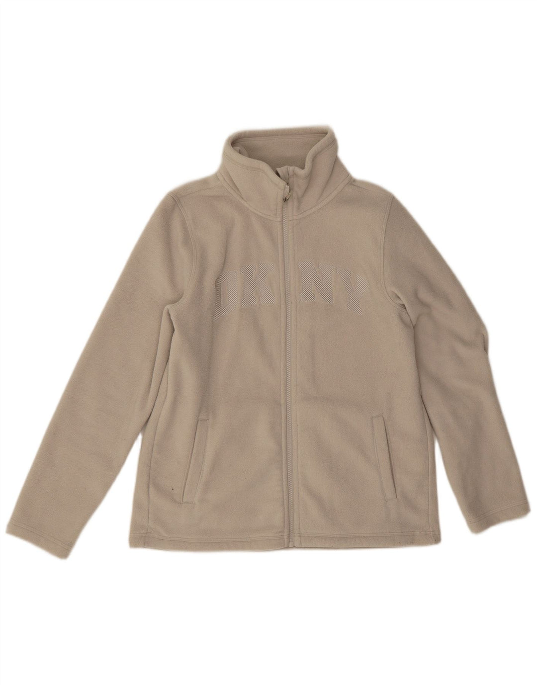 Giacca in pile grafica da donna Dkny UK 14 Poliestere beige medio