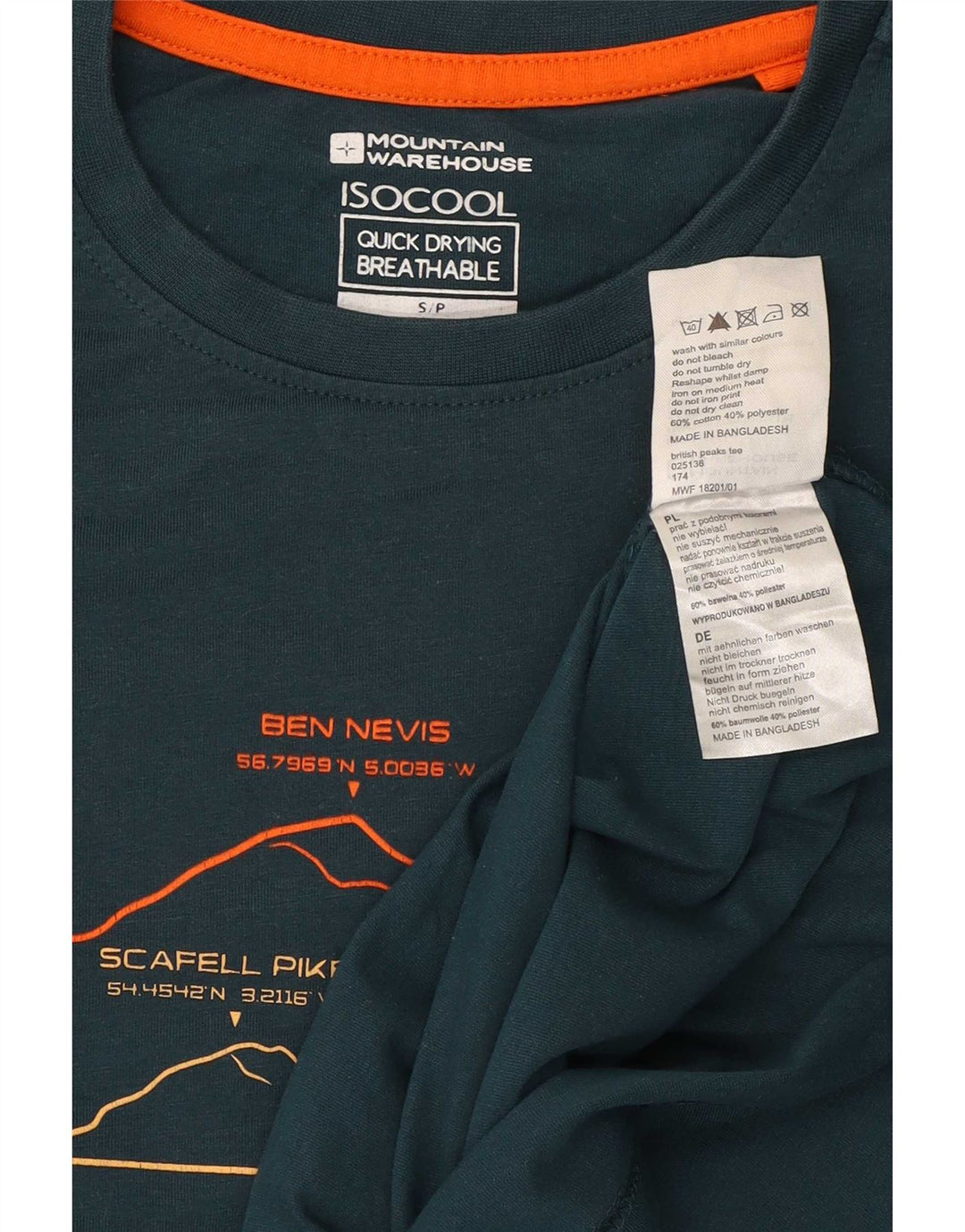 Mountain Warehouse T-shirt grafica IsoCool da uomo piccola in cotone verde