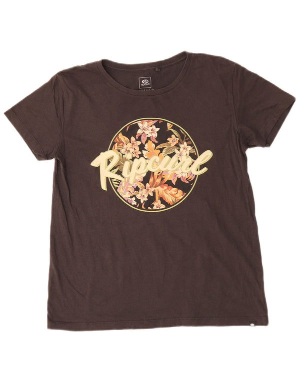 T-shirt grafica da donna Rip Curl Top UK 10 Small Black Floral