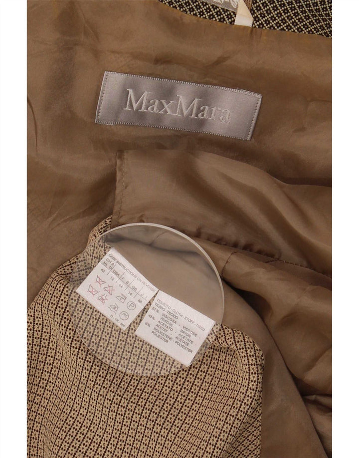Giacca blazer a 4 bottoni da donna Max Mara UK 14 grande viscosa geometrica marrone