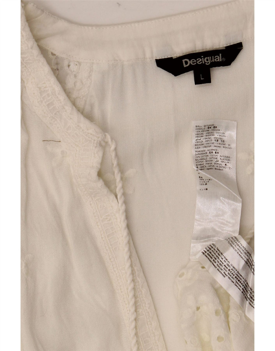 Desigual Donna Tunica a Pipistrello con Maniche a 1/2 Top UK 16 Large Bianco Viscosa