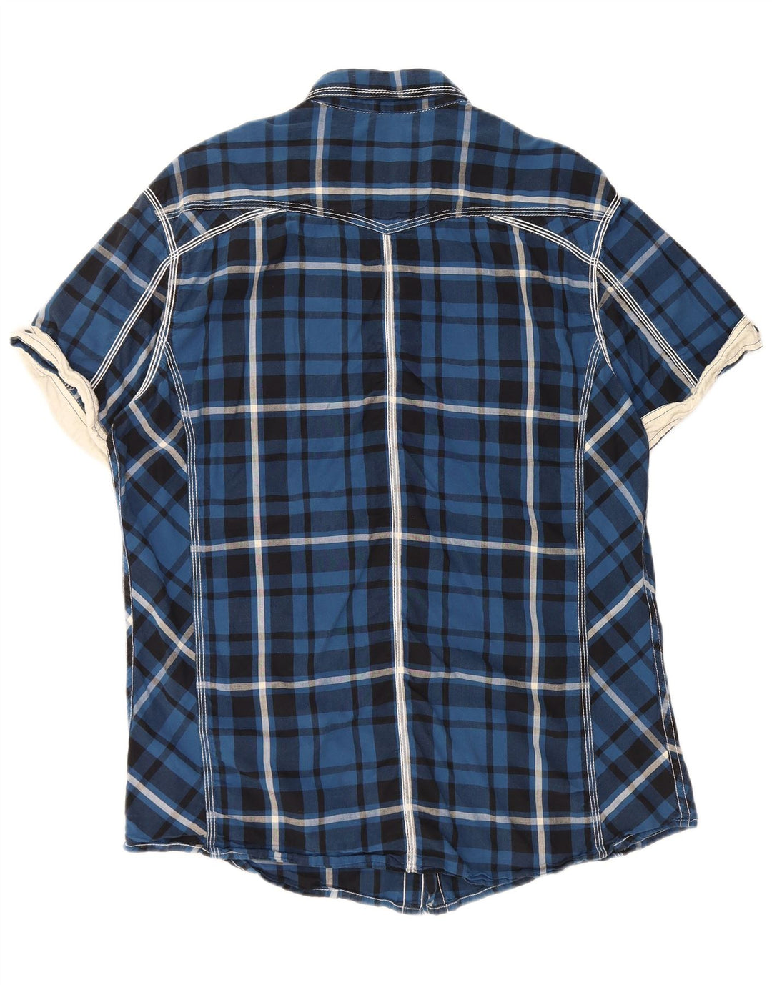 Camicia da uomo BKE a maniche corte vestibilità standard 2XL cotone a quadri blu