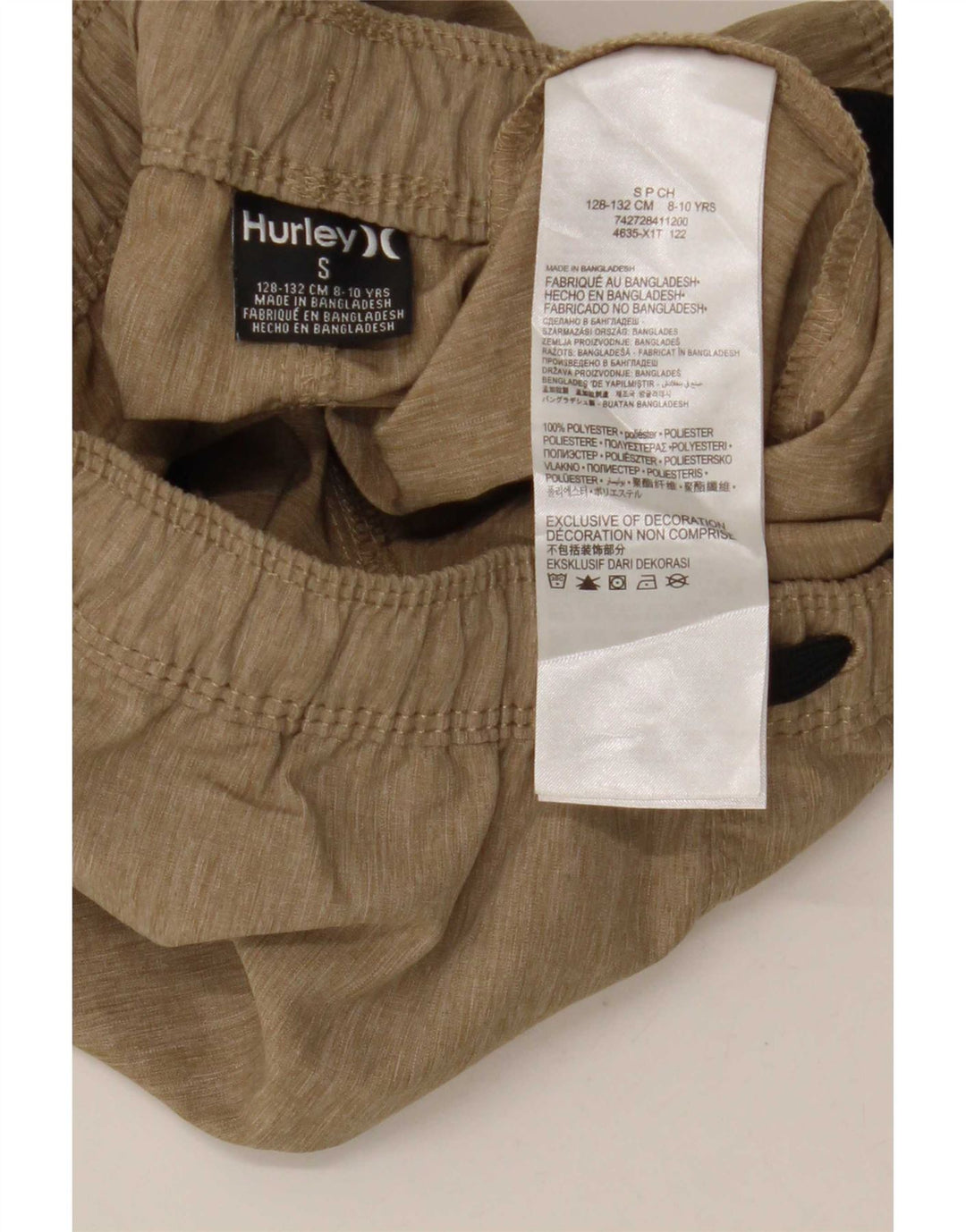 Pantaloncini sportivi da bambino Hurley 8-9 anni piccoli in poliestere marrone