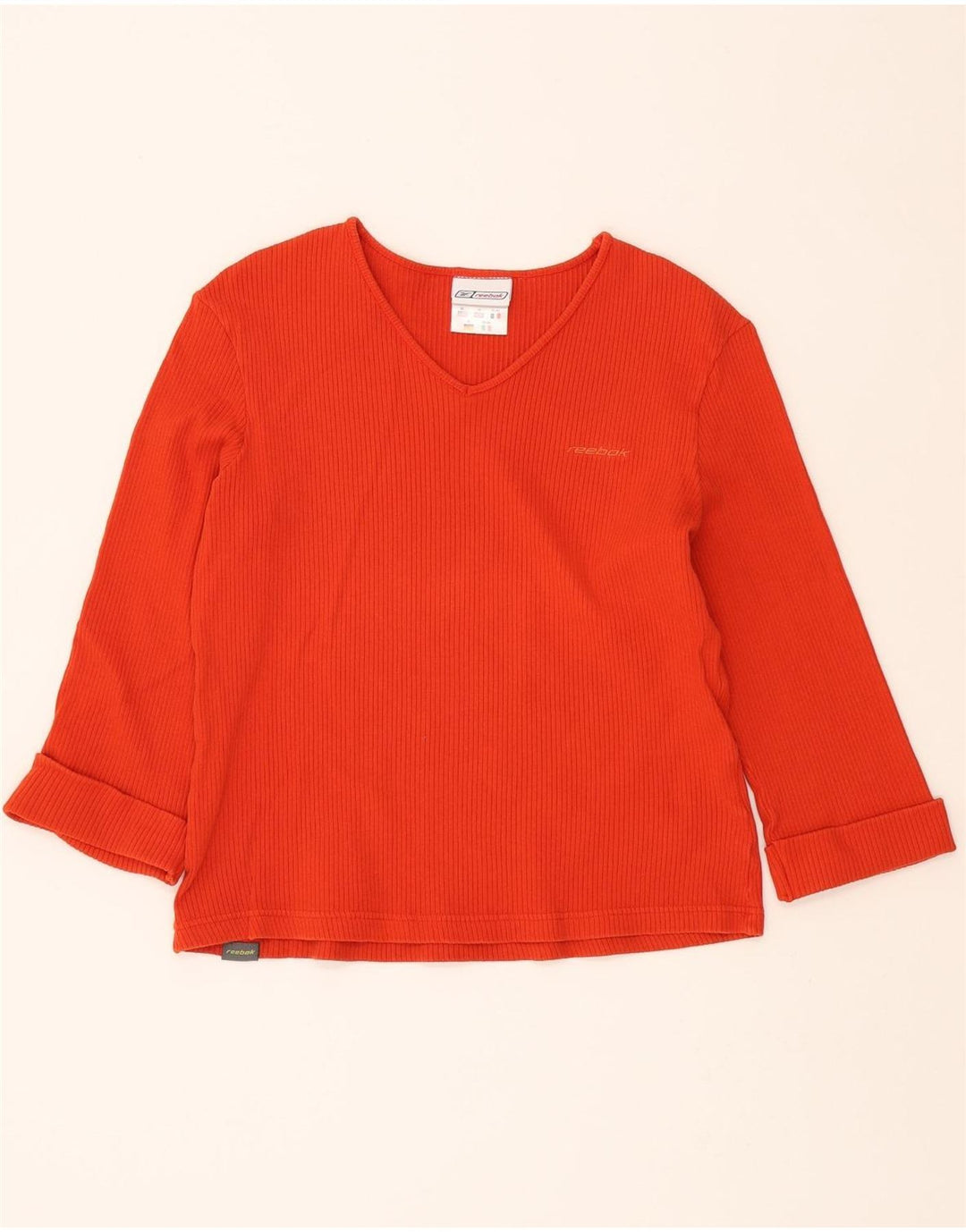 REEBOK Womens Top 3/4 Sleeve UK 16 Large Orange Cotton Vintage Reebok and Second-Hand Reebok from Messina Hembry 