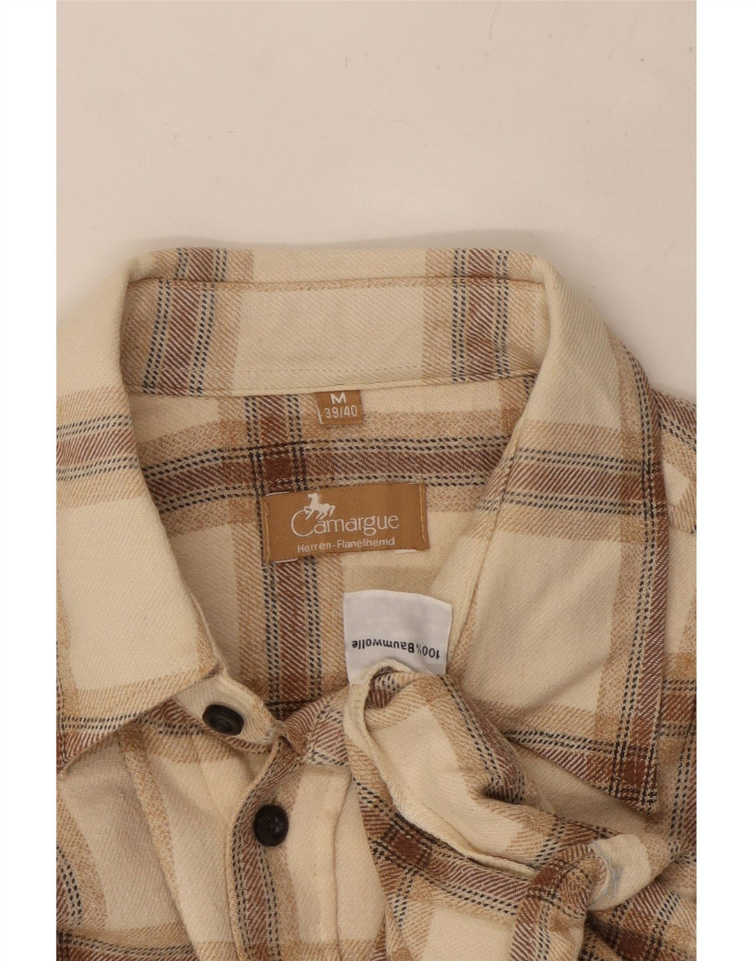 CAMARGUE Camicia da uomo in flanella taglia 39/40 Cotone a quadri beige medio
