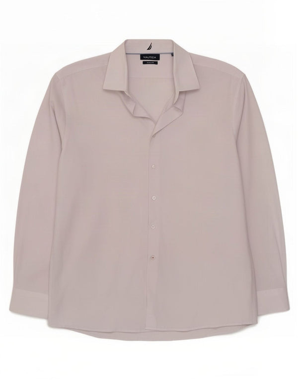 Camicia da uomo slim fit Nautica taglia 16 1/2 grande poliestere bianco sporco