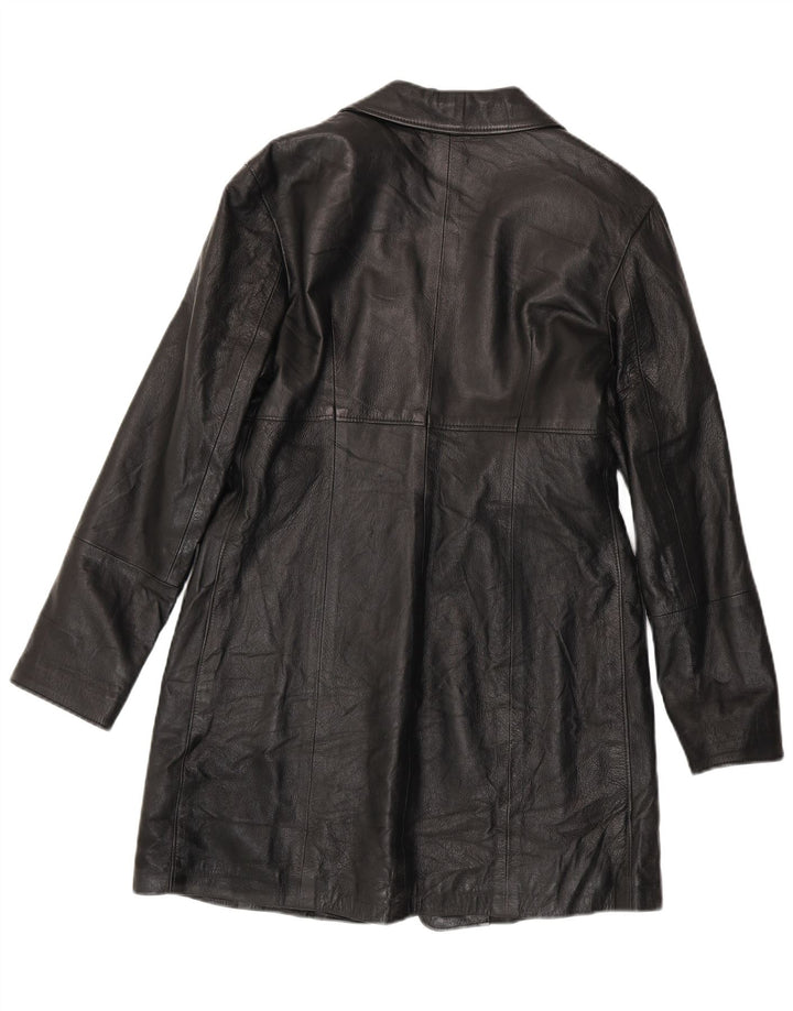 Vintage Womens Leather Coat UK 14 Large Black Leather