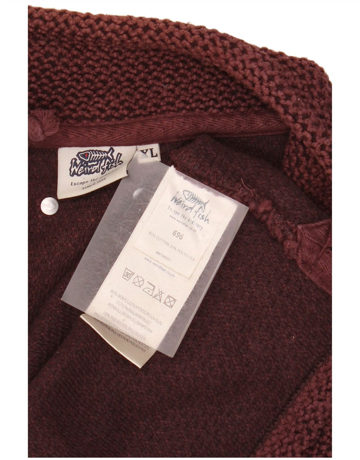 WEIRD FISH Felpa da uomo con zip sul collo Maglione XL Cotone bordeaux