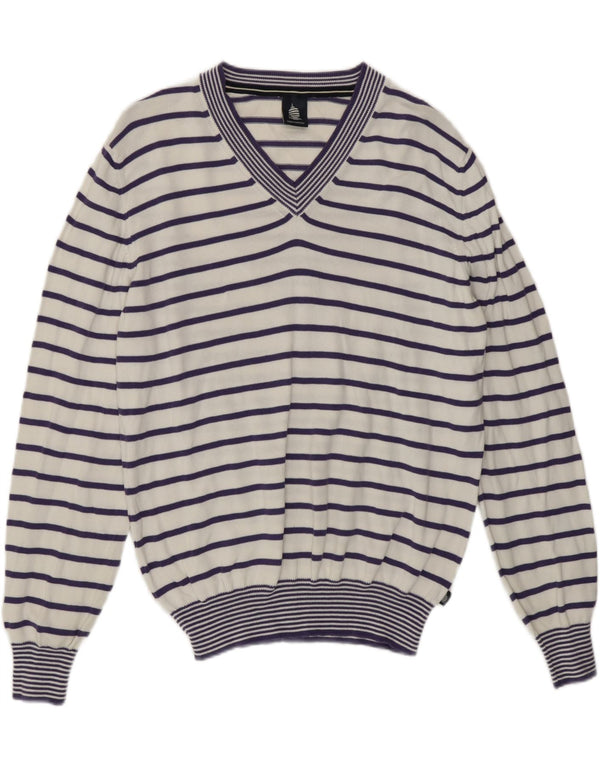 Marina Yachting Maglione da donna con scollo a V UK 14 Blu medio a righe