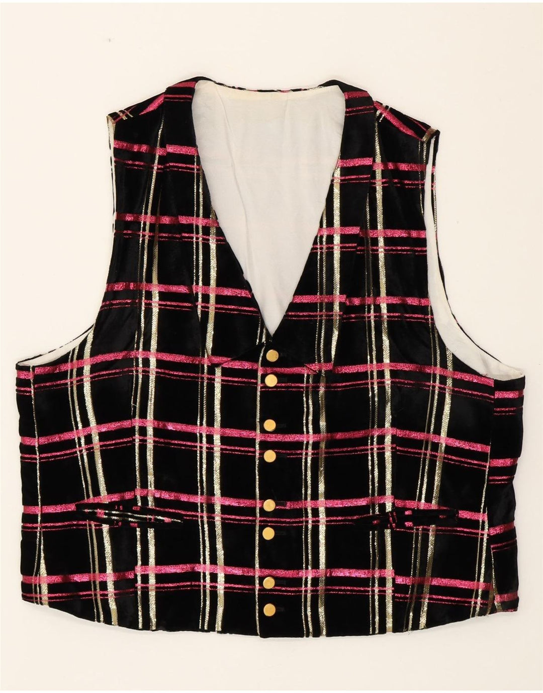 Gilet in velluto da donna VINTAGE UK 18 XL a quadri neri