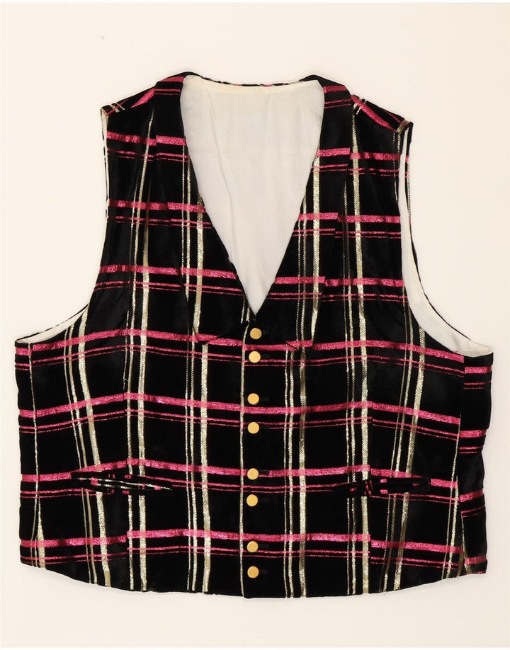 Gilet in velluto da donna VINTAGE UK 18 XL a quadri neri