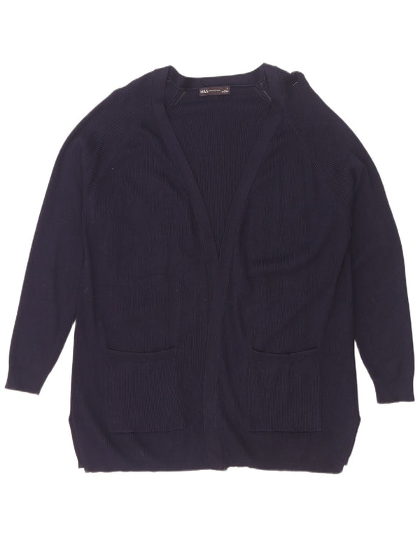 Maglione cardigan aperto da donna Marks & Spencer UK 14 grande viscosa blu navy