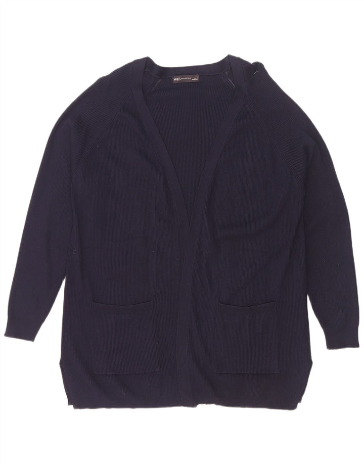 Maglione cardigan aperto da donna Marks & Spencer UK 14 grande viscosa blu navy