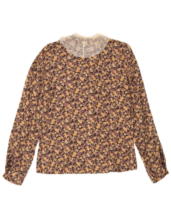 BENETTON Camicia da donna Camicetta UK 12 Marrone medio floreale