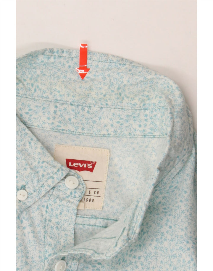 LEVI'S Mens Short Sleeve Shirt Medium Blue Floral Cotton Vintage Levi's and Second-Hand Levi's from Messina Hembry 