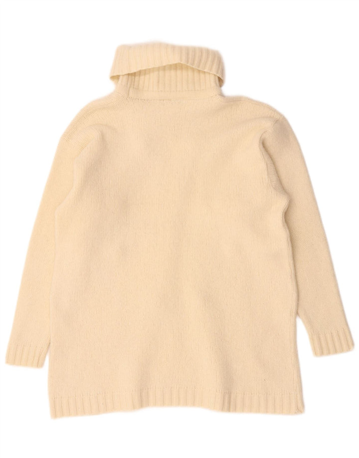 Maglione maglione vintage da donna con collo alto UK 14 medio bianco sporco geometrico