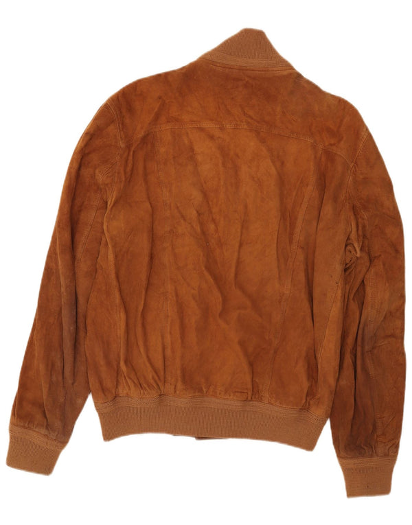 Giubbotto bomber vintage in pelle scamosciata da uomo IT 50 grande in pelle marrone