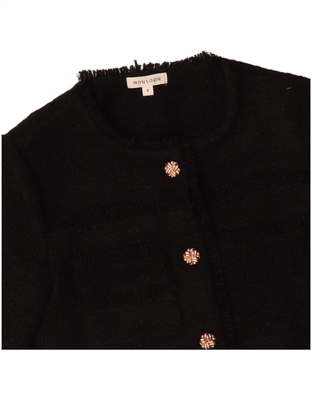 MONSOON Giacca blazer da donna a 5 bottoni UK 10 piccola poliestere nero