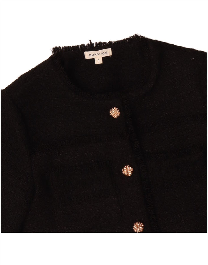 MONSOON Giacca blazer da donna a 5 bottoni UK 10 piccola poliestere nero