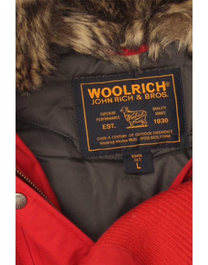 Giacca imbottita con cappuccio da donna Woolrich UK 14 grande cotone rosso