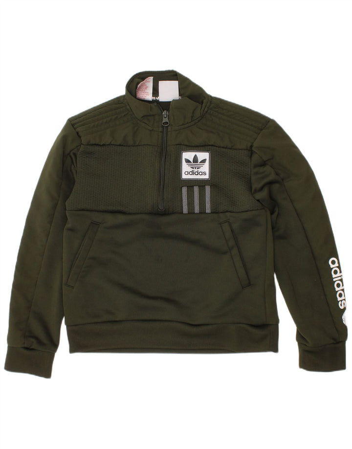 Felpa Adidas da ragazzo con grafica con zip e collo, 7-8 anni, in poliestere verde