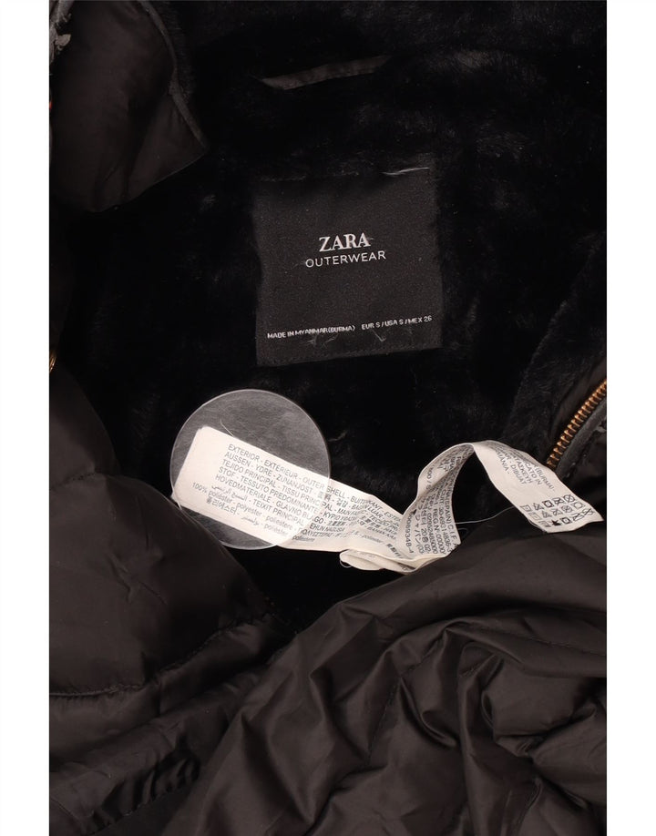 Giacca imbottita in sherpa con cappuccio da donna Zara UK 10 piccola in poliestere nero