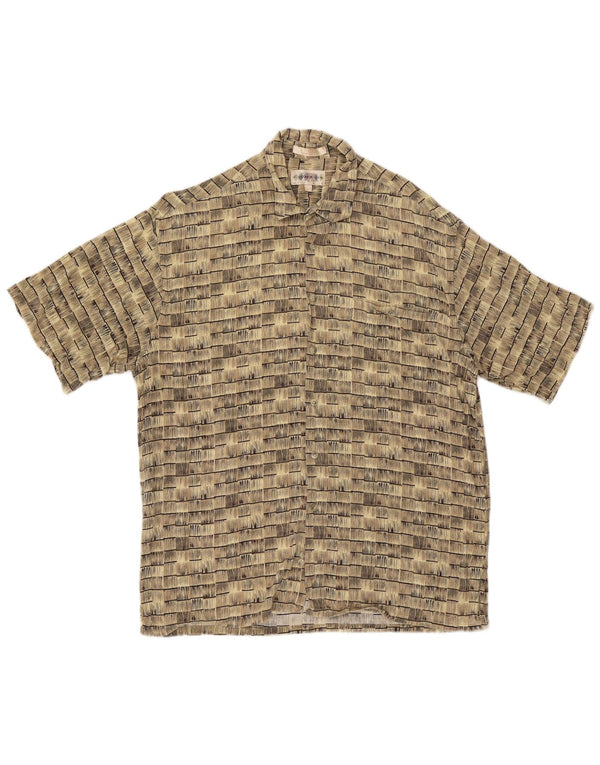 Camicia vintage da uomo a maniche corte in rayon a righe beige grande