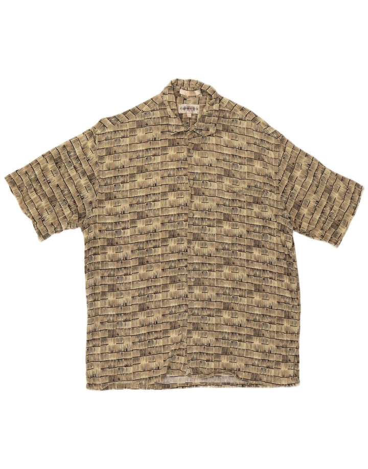 Camicia vintage da uomo a maniche corte in rayon a righe beige grande
