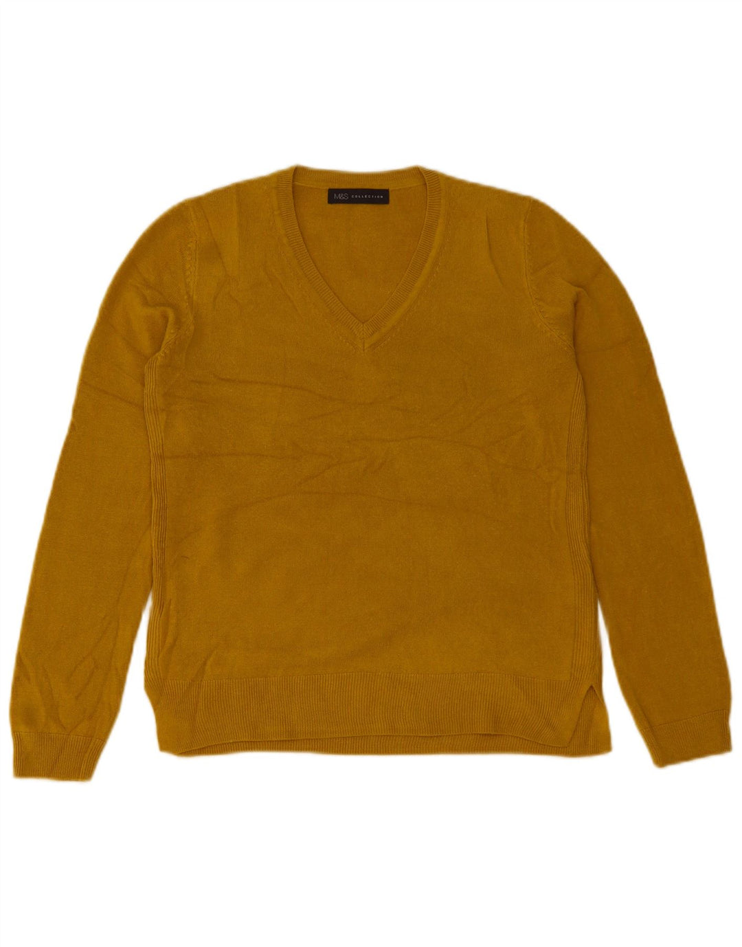 Maglione da donna con scollo a V Marks & Spencer UK 12 Acrilico giallo medio