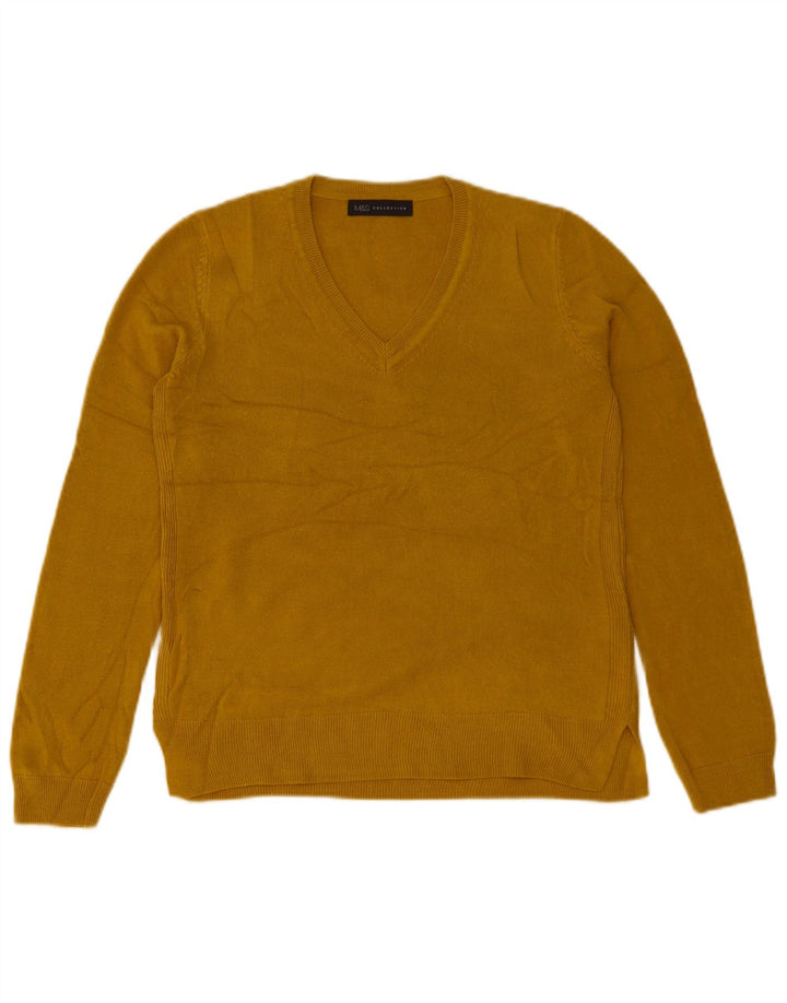 Maglione da donna con scollo a V Marks & Spencer UK 12 Acrilico giallo medio