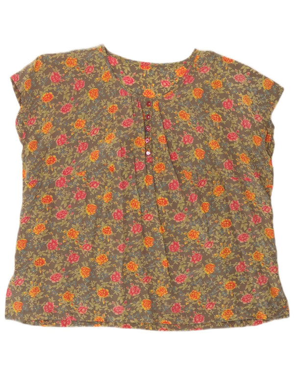 Top camicetta senza maniche vintage da donna UK 18 XL Cachi floreale