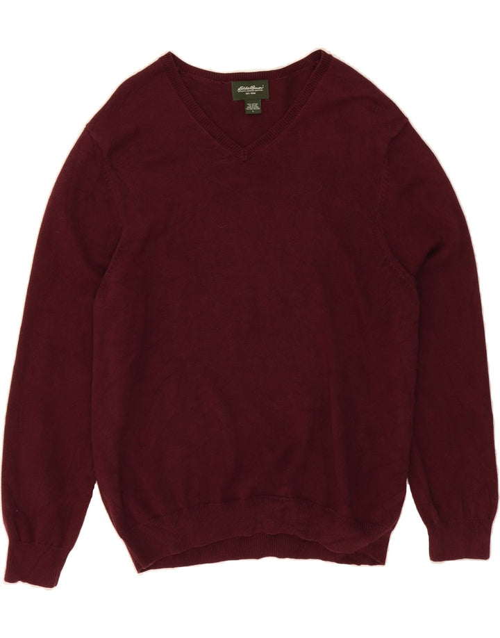 EDDIE BAUER Mens V-Neck Jumper Sweater Large Burgundy Cotton Vintage Eddie Bauer and Second-Hand Eddie Bauer from Messina Hembry 