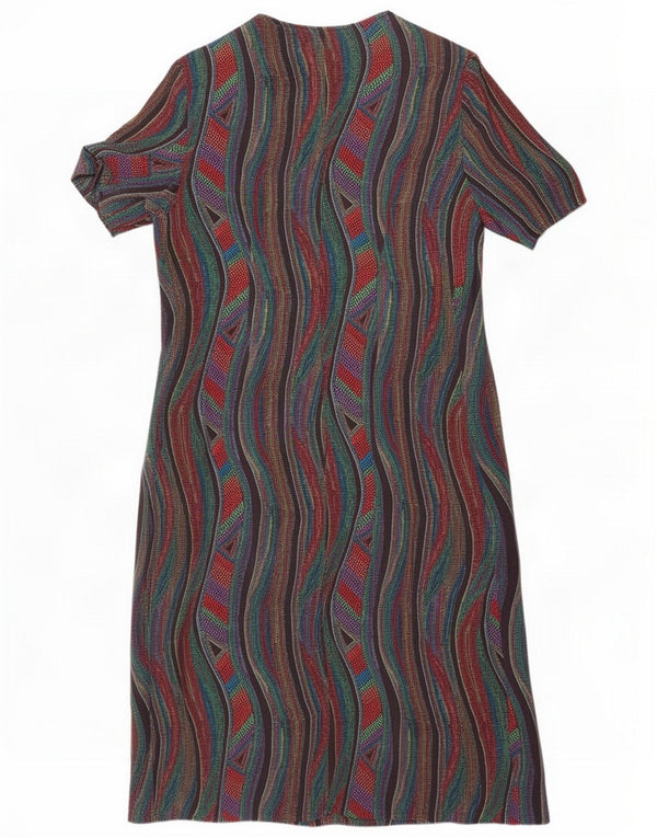 Abito chemisier vintage da donna a maniche corte UK 16 grande a righe multicolore