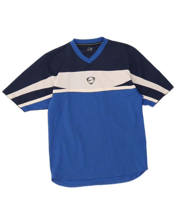 T-shirt Nike da uomo Top Small blu in poliestere color block