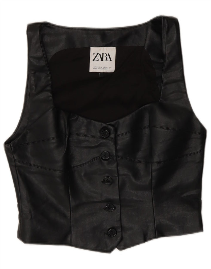 Gilet in pelle da donna Zara UK 12 medio nero