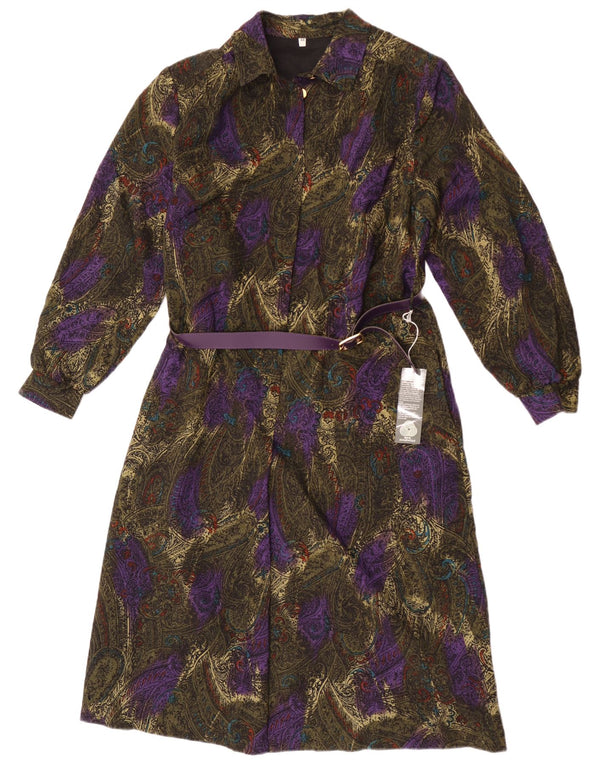 Vintage Womens Long Sleeve Shirt Dress EU 44 XL Green Paisley Virgin Wool