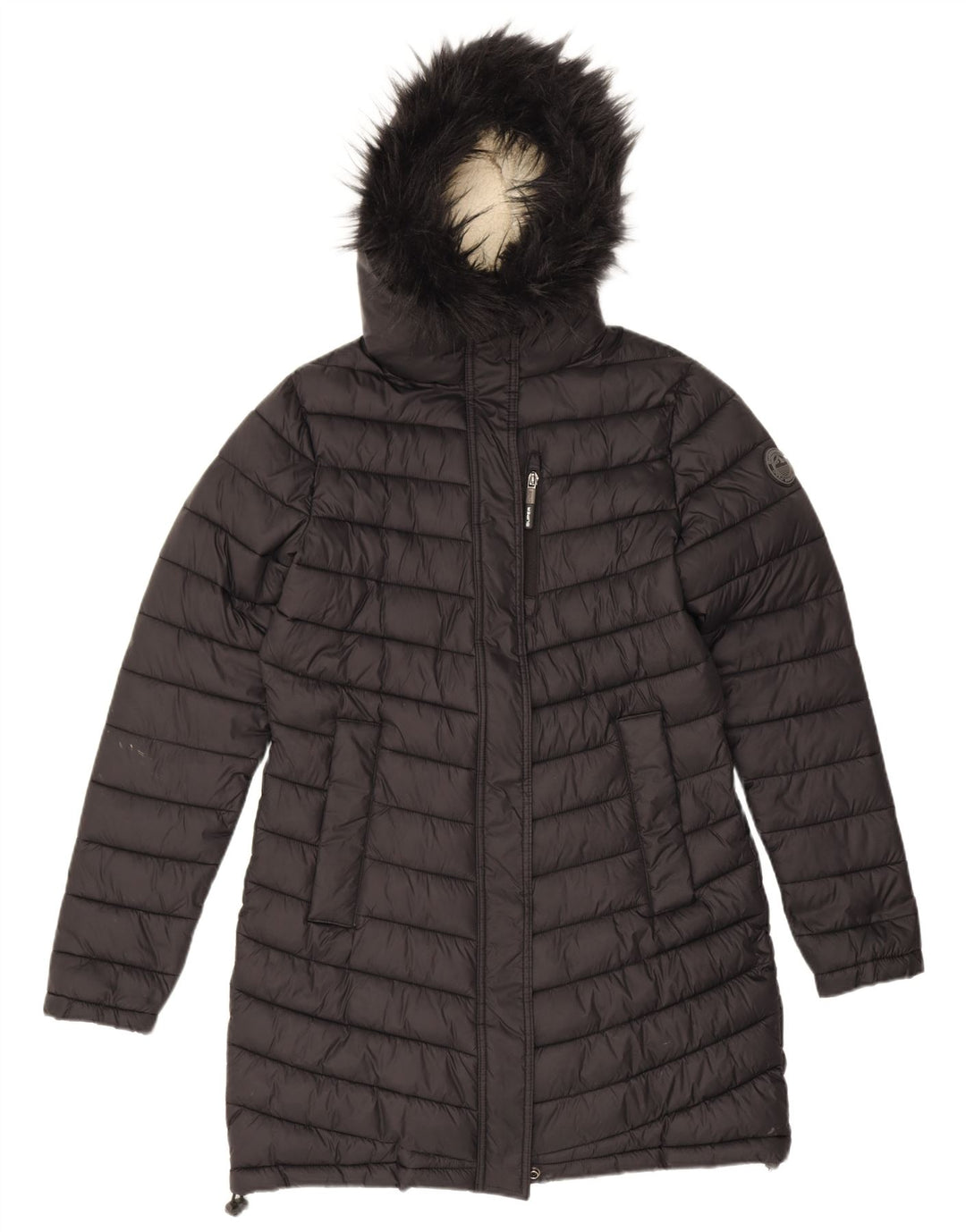 Cappotto imbottito con cappuccio da donna Superdry UK 14 nylon nero medio