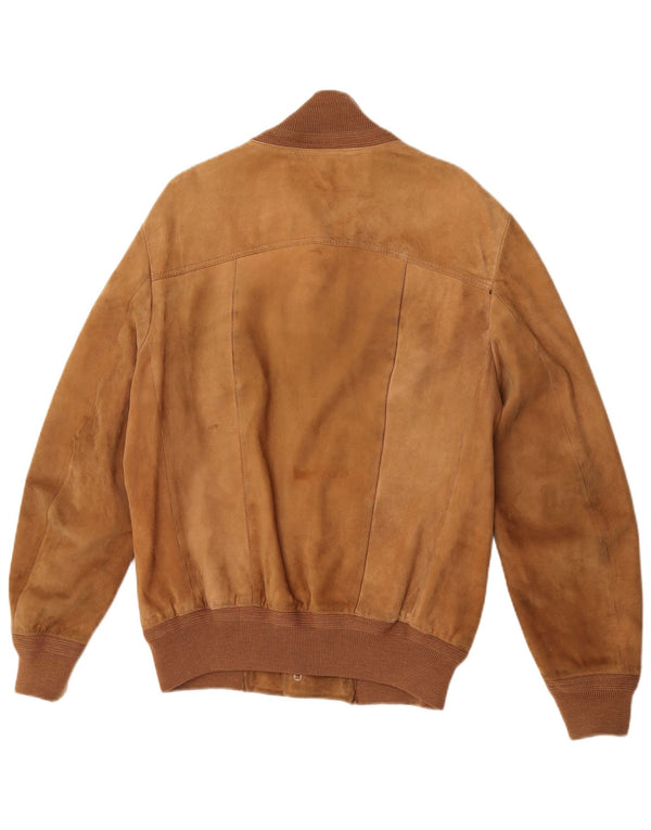 Giubbotto bomber in pelle scamosciata vintage da uomo UK 38 in pelle marrone medio