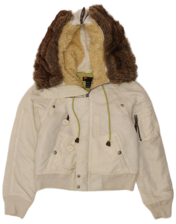 Giacca bomber imbottita con cappuccio corto da donna Diesel UK 14 grande nylon bianco