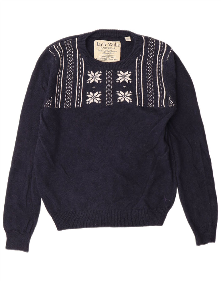 JACK WILLS Maglione maglione girocollo da donna UK 12 Medio Blu navy