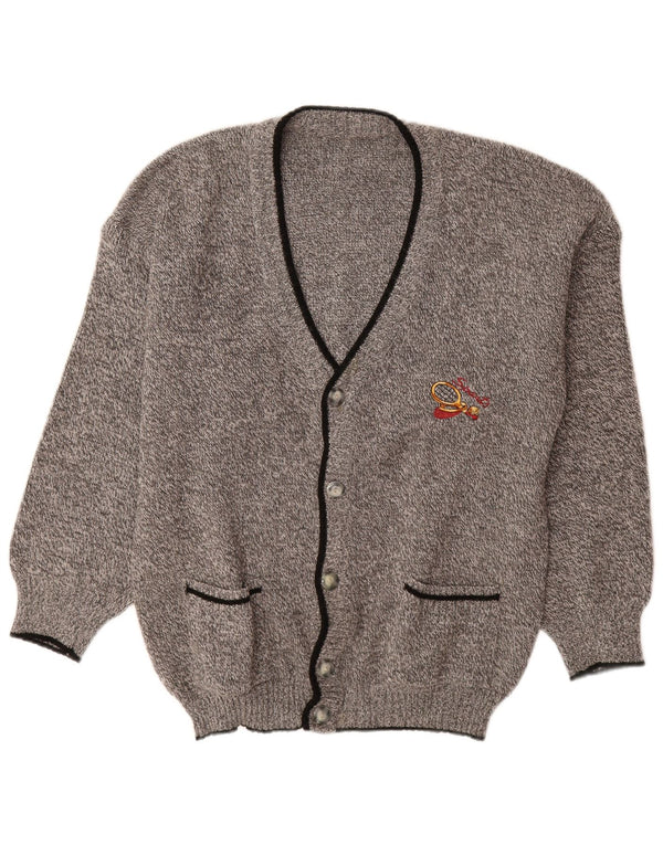 Maglione cardigan da uomo vintage grande lana screziata grigia
