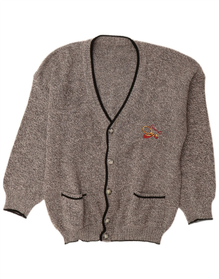 Maglione cardigan da uomo vintage grande lana screziata grigia
