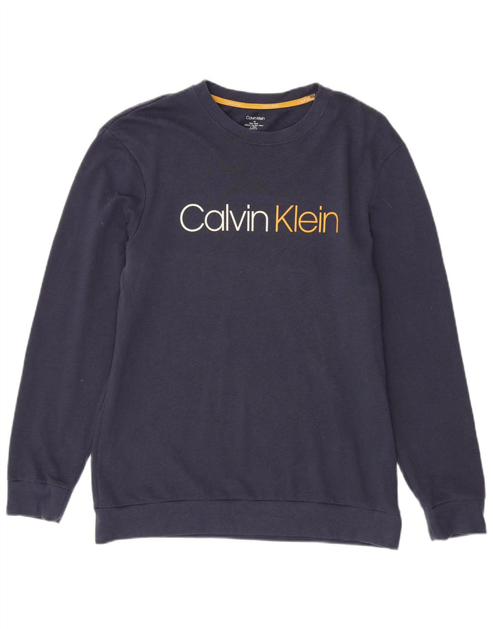 Felpa grafica da uomo Calvin Klein, maglione medio, cotone blu navy